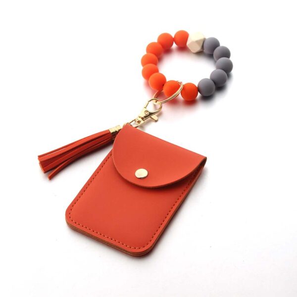 Wholesale Silicone Leather Tassel Bracelet Wooden Bead Keychain
