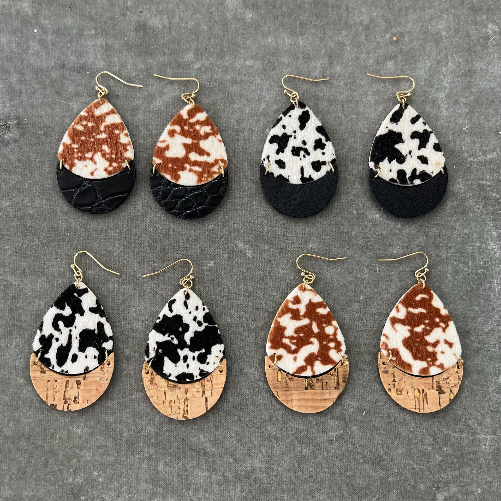 Wholesale Cow Wood Grain Artificial Leather Earrings