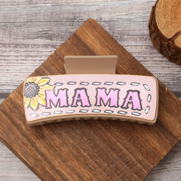 Wholesale Western Style MAMA Cactus HOWDY Sunflower Leather Hair Clip Shark Clip