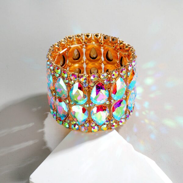 Wholesale Popular Fashion Rhinestone Crystal Gemstone Elastic Wide Alloy Bracelet