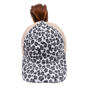 Silver Leopard print-ponytail cap / Free size