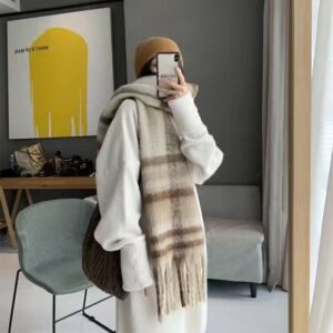 [Beige coffee] thick yarn scarf / About 230