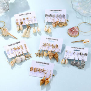 Wholesale Fashion Gold and Silver Natural Shell Scallop Earring Set