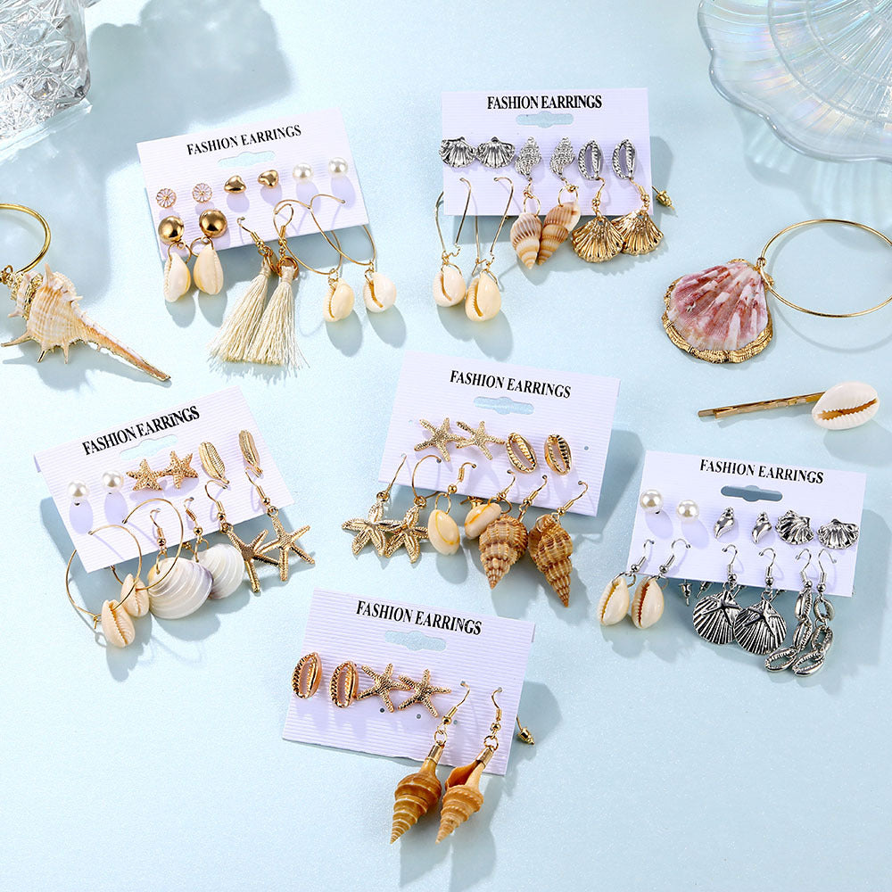 Wholesale Fashion Gold and Sier Natural Shell Scallop Earring Set