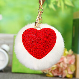 Peach heart Red + white fur ball / Single opp bag packaging