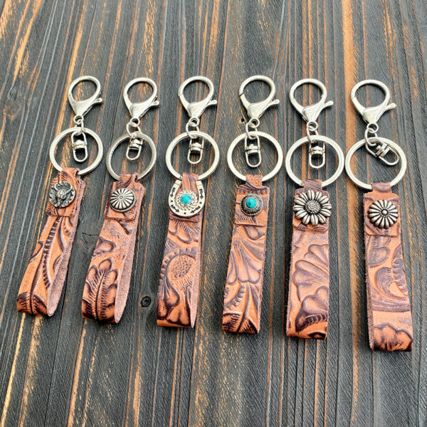 Wholesale Western Vintage Turquoise Genuine Leather Keychain