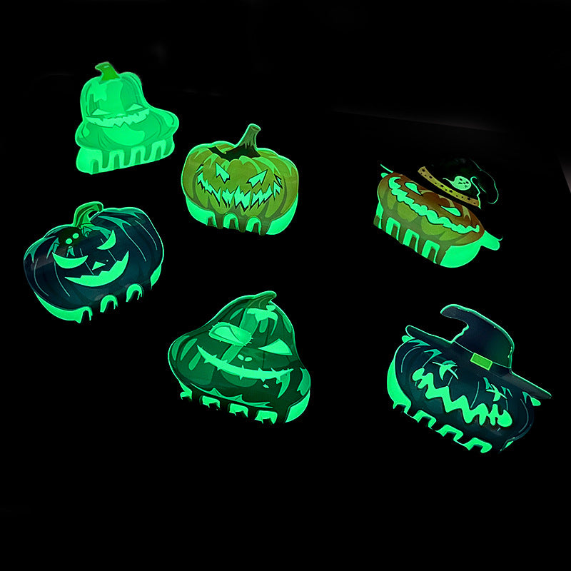 Wholesale Glow in The Dark Pumpkin Bat Ghost Horror Claw Clip