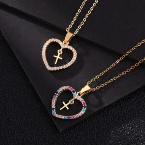 O1CN015FIloi1EUAtaFlHrJ__2211718660354-0-cib Wholesale Color Zircon Cross Heart Copper Necklaces