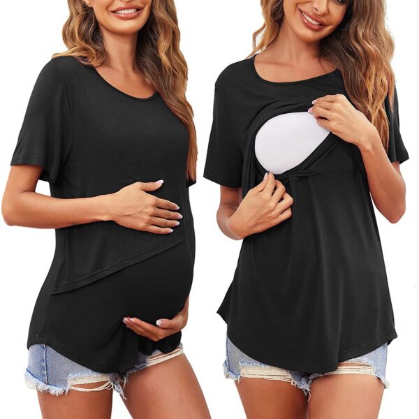 Wholesale Solid Color Postpartum Nursing Polyester Tops for Pregnant Women