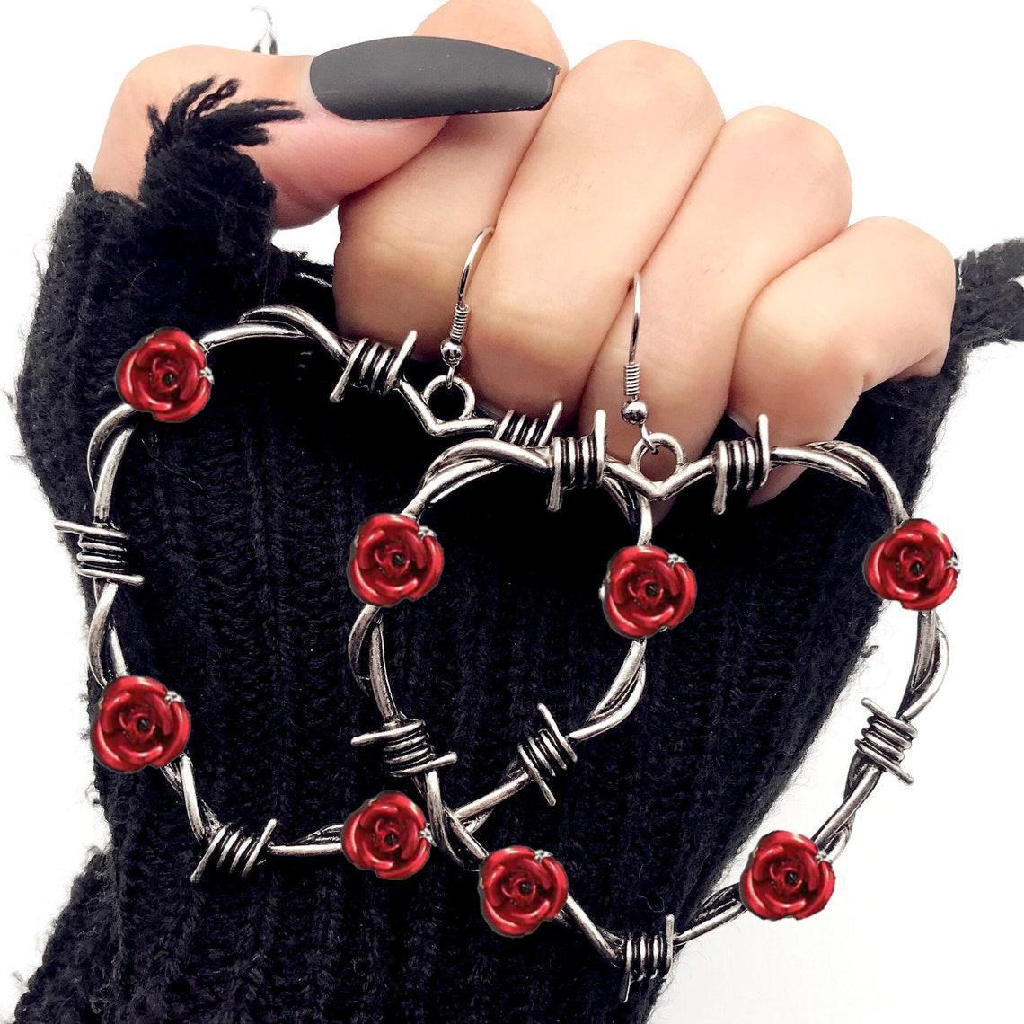 Wholesale Gothic Metal Mesh Heart Shaped Earrings