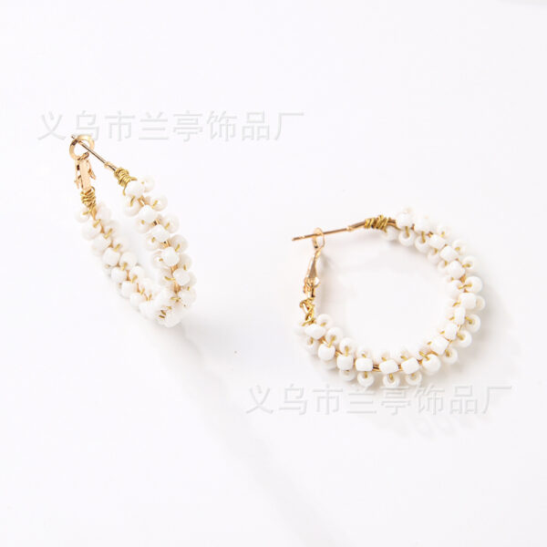 Wholesale Bohemian Colorful Circle Hand Braided Rice Bead Earrings