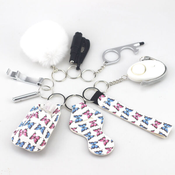 Wholesale Bottle Opener Whistling Hand Sanitizer Leather Case Wool Ball Key Chain Set