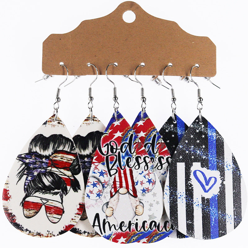 Wholesale Independence Day Theme Leather Set Water op Earrings