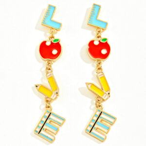 Wholesale Metal Dripping Oil Campus Style LOVE Teachers Day Earrings