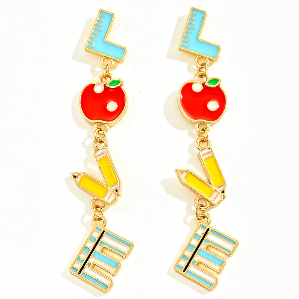 Wholesale Metal ipping Oil Campus Style LOVE Teachers Day Earrings