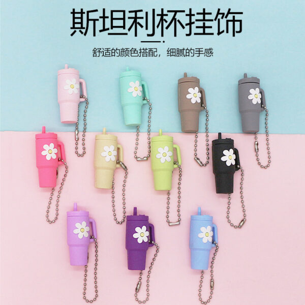 Wholesale Soft Rubber Keychain Flower Milk Tea Cup Small Pendant Cup Accessories