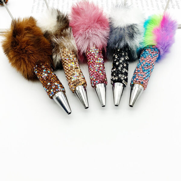 wholesale beadable pens Leopard Fur Ball Heavy Industries DIY Full of Diamonds Rainbow Color Cute Ballpoint Pen