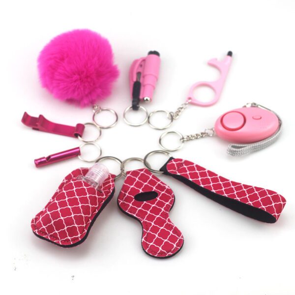Wholesale Bottle Opener Whistling Hand Sanitizer Leather Case Wool Ball Key Chain Set