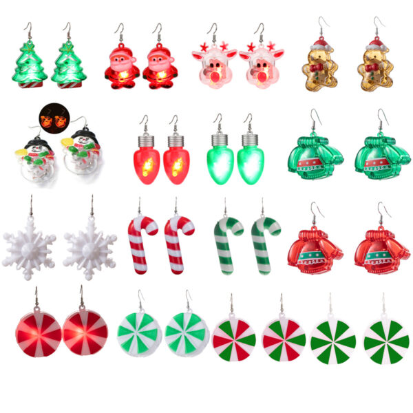Wholesale LED Light Glow Christmas Plastic Earrings