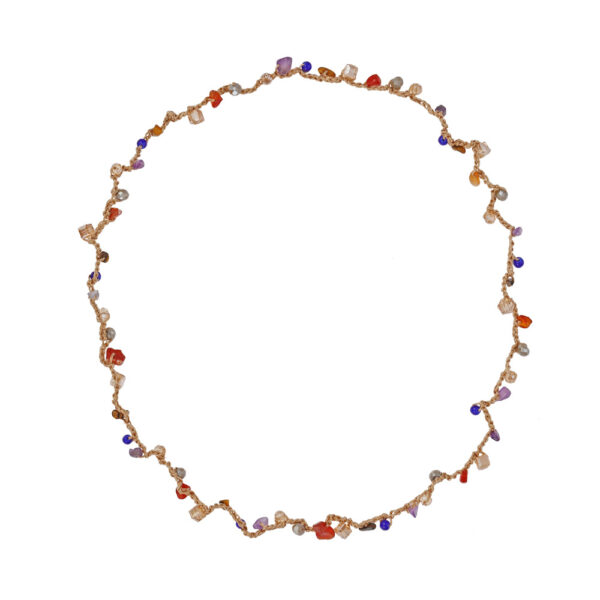Wholesale Handwoven Colorful Gravel Glass Crystal Natural Stone Long Necklace