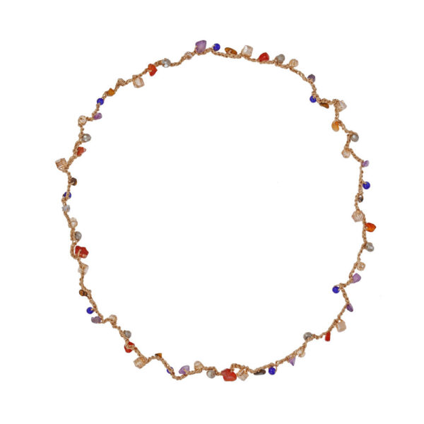 Wholesale Handwoven Colorful Gravel Glass Crystal Natural Stone Long Necklace