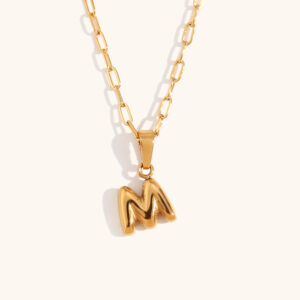 Mini bubble letter paper clip chain necklace-Gold-M