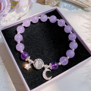 Cat's eye stone lavender purple star moon bracelet