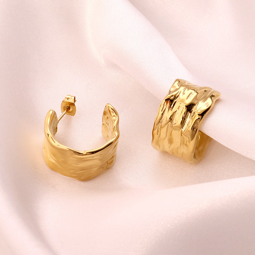 Wholesale Stainless Steel 18K Gold Pleated Geometric Exaerated Earrings