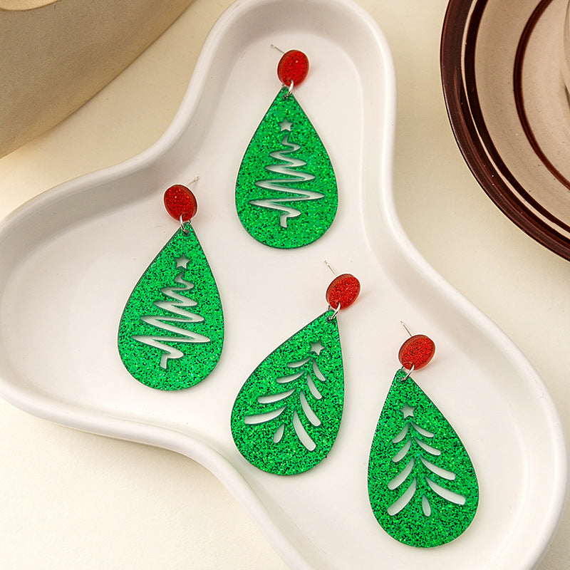 Wholesale Leaves Hollow Christmas Tree Sequin op Earrings Niche Round Acrylic Earrings