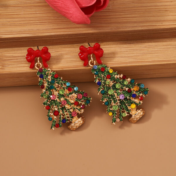 Wholesale Christmas Colored Christmas Tree Alloy Drip Oil Set Colorful Diamond Earrings