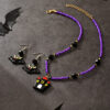 Wholesale Halloween Rice Beads Dark Castle Bat Earrings Necklace Set