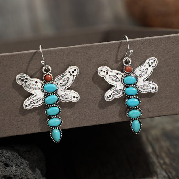 O1CN015ZnZER1qyMbh7hqMB_2206372095564-0-cib Wholesale Bohemian Vintage Natural Turquoise Dragonfly Alloy Earrings