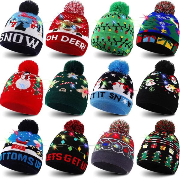 Wholesale Jacquard LED Christmas Knitted Beanie