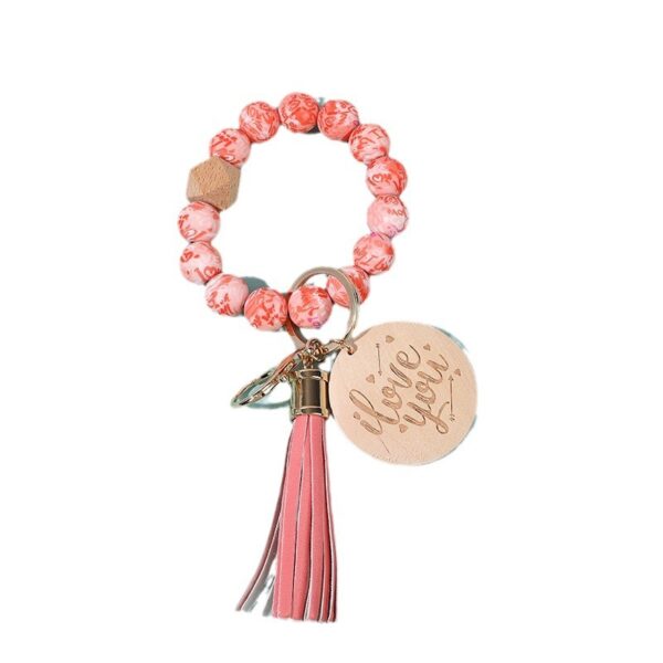 Wholesale Tassel Printing Silicone Beaded Wrist Keychain