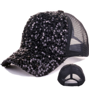 Black-Black Sequin Net Cap / Adjustable