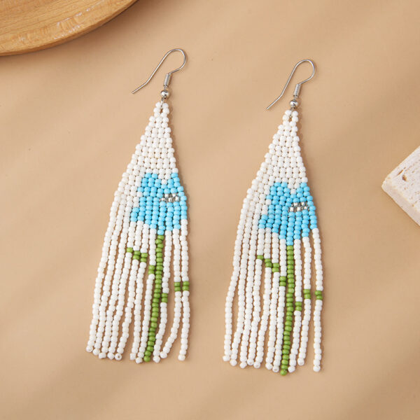 Wholesale Boho Flower Rice Beads Tassel Hand Braided Earrings