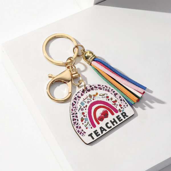 Wholesale Wooden Rainbow Tassel Teacher's Day Gift Keychain