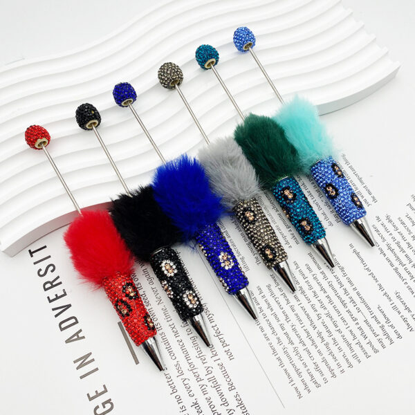 Wholesale Beadable Pen Plastic Creative Plush Ball Leopard Print Full Diamond DIY