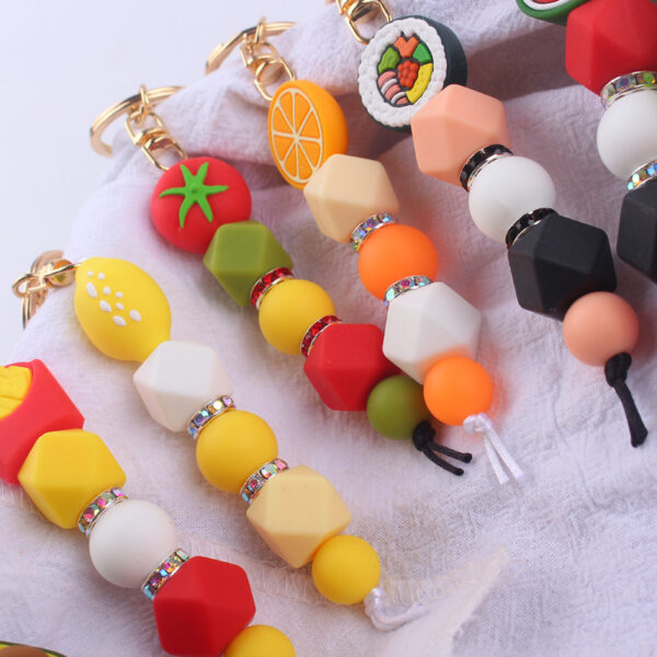 Wholesale Fruit Watermelon Silicone Beaded Keychain