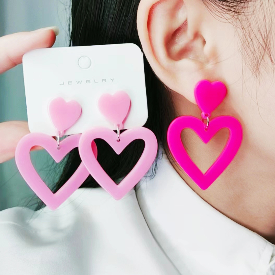 Wholesale Colorful heart-shaped big water oplets Acrylic Earrings