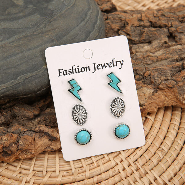 Wholesale Bohemian Turquoise Alloy Earrings Three-Piece Set