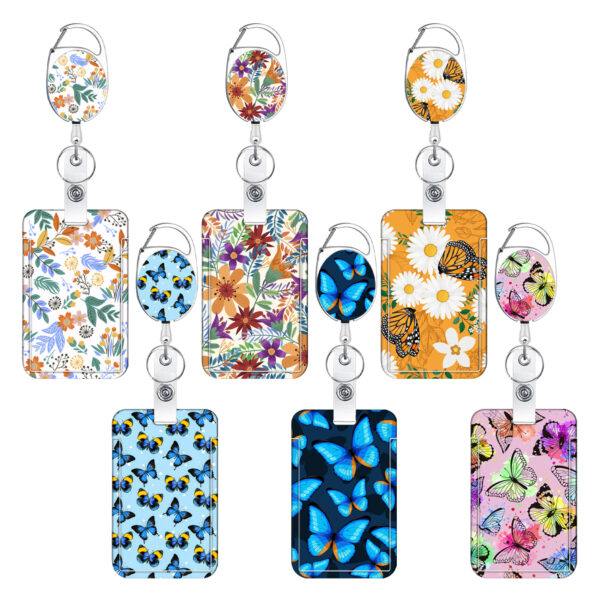 O1CN015qk5YY1DSyKzC7cbL_971130216-0-cib Wholesale Badge Reels ABS Butterfly Card Holder Retractable Keychain