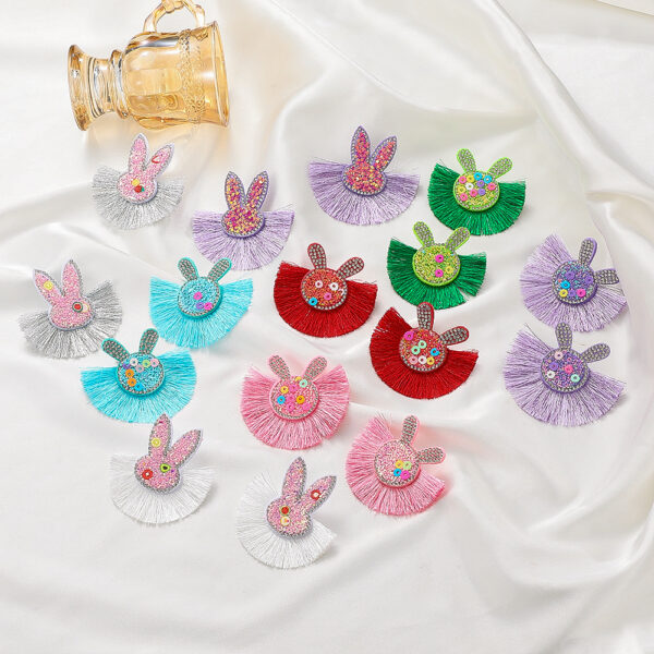 Wholesale Scalloped Tassel Colorful Rabbit Earrings