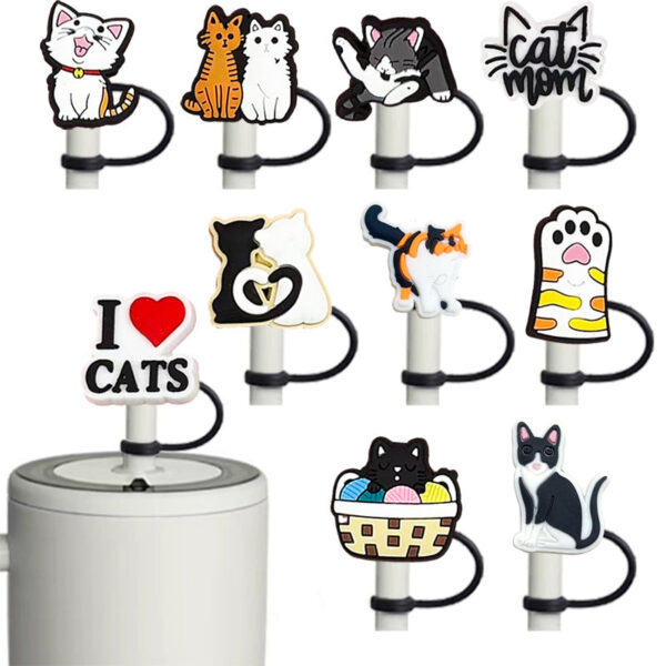 O1CN015xIXuZ1saD2kiFs5K__2214349335782-0-cib Wholesale 10pcs PVC 10mm Cute Cat Animal Straw Cover Cup Decoration