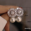 Wholesale Flower Zircon Imitation Pearl Copper Earrings