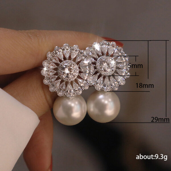 Wholesale Flower Zircon Imitation Pearl Copper Earrings