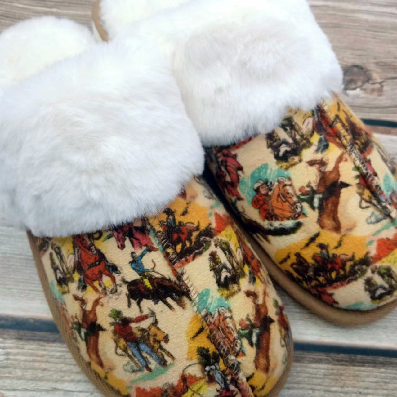Wholesale Winter Home Cow Patterned Plush Slippers