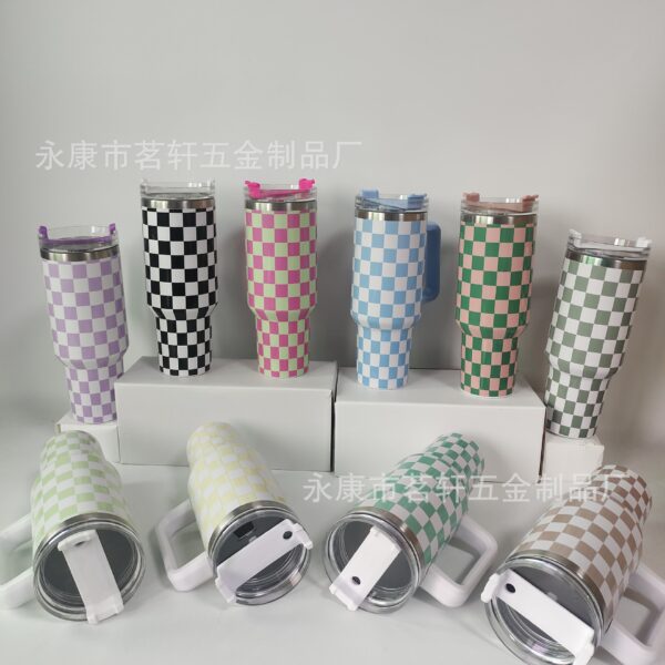 Wholesale Tumbler Stainless Steel Double-layer Insulation 40oz Checkerboard Handle Ice Cup