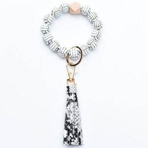 Wholesale Ball Wooden Beads Beaded Wrist Keychain