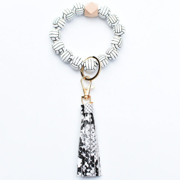 Wholesale Ball Wooden Beads Beaded Wrist Keychain